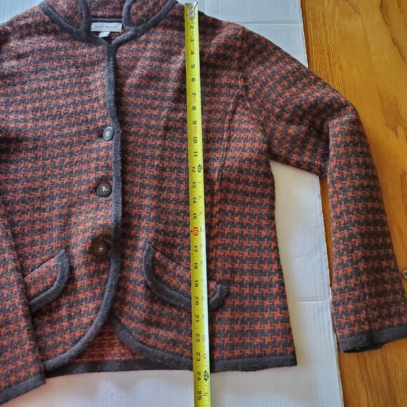 David Brooks 100% Lamb Wool Orange Brown Houndstooth Cardigan XL - Picture 12 of 15